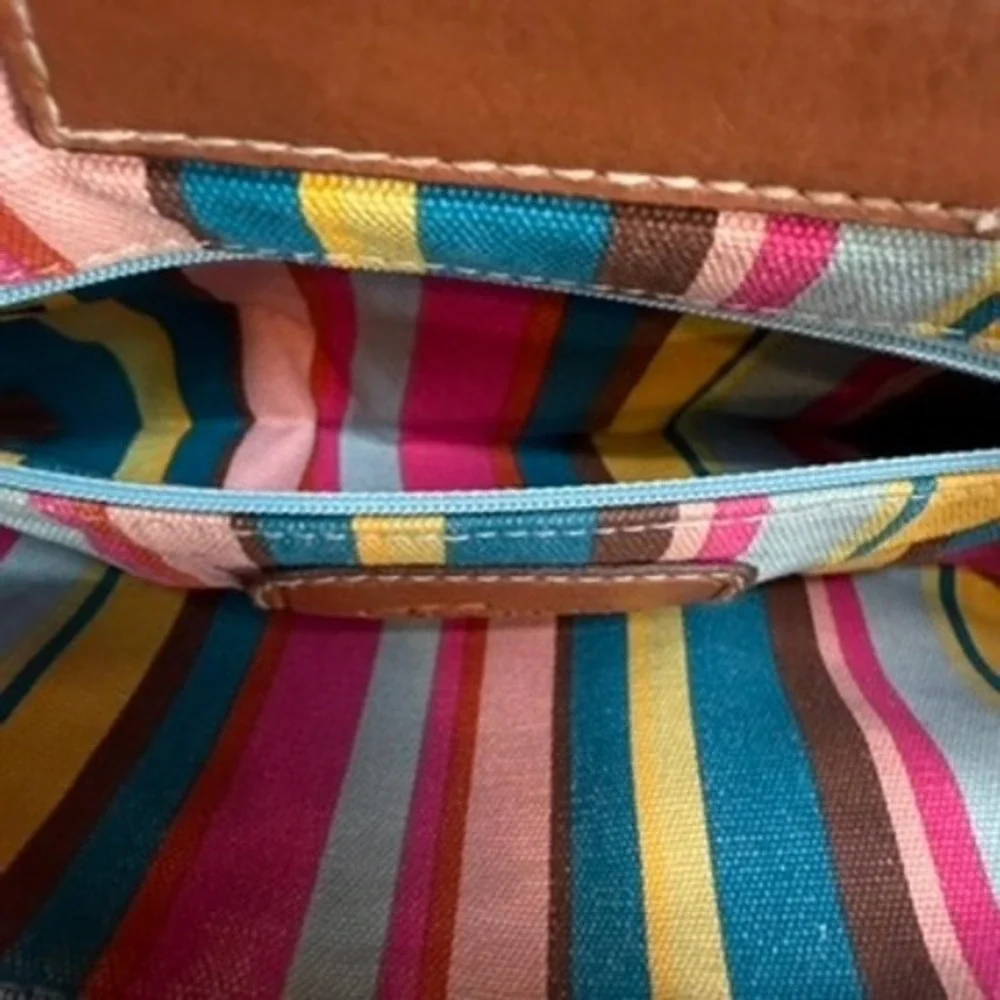 Fossil‎ Bag Womens Satchel Crossbody Cream Brown Woven Leather Stripe Y2K Boho